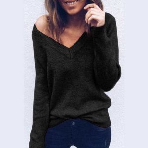 Sweater Large V-neck Long Sleeve T-shirt Top Women's Clothing